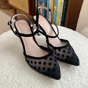 Anthropologie Black Mesh Polka Dot Heels